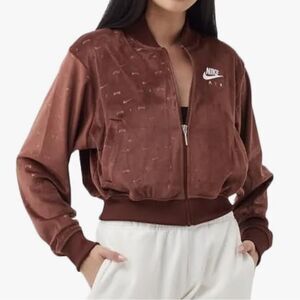 Nike Women's Sportswear Cropped Air Velour Jacket, Bronze Eclipse/White, Sz Med